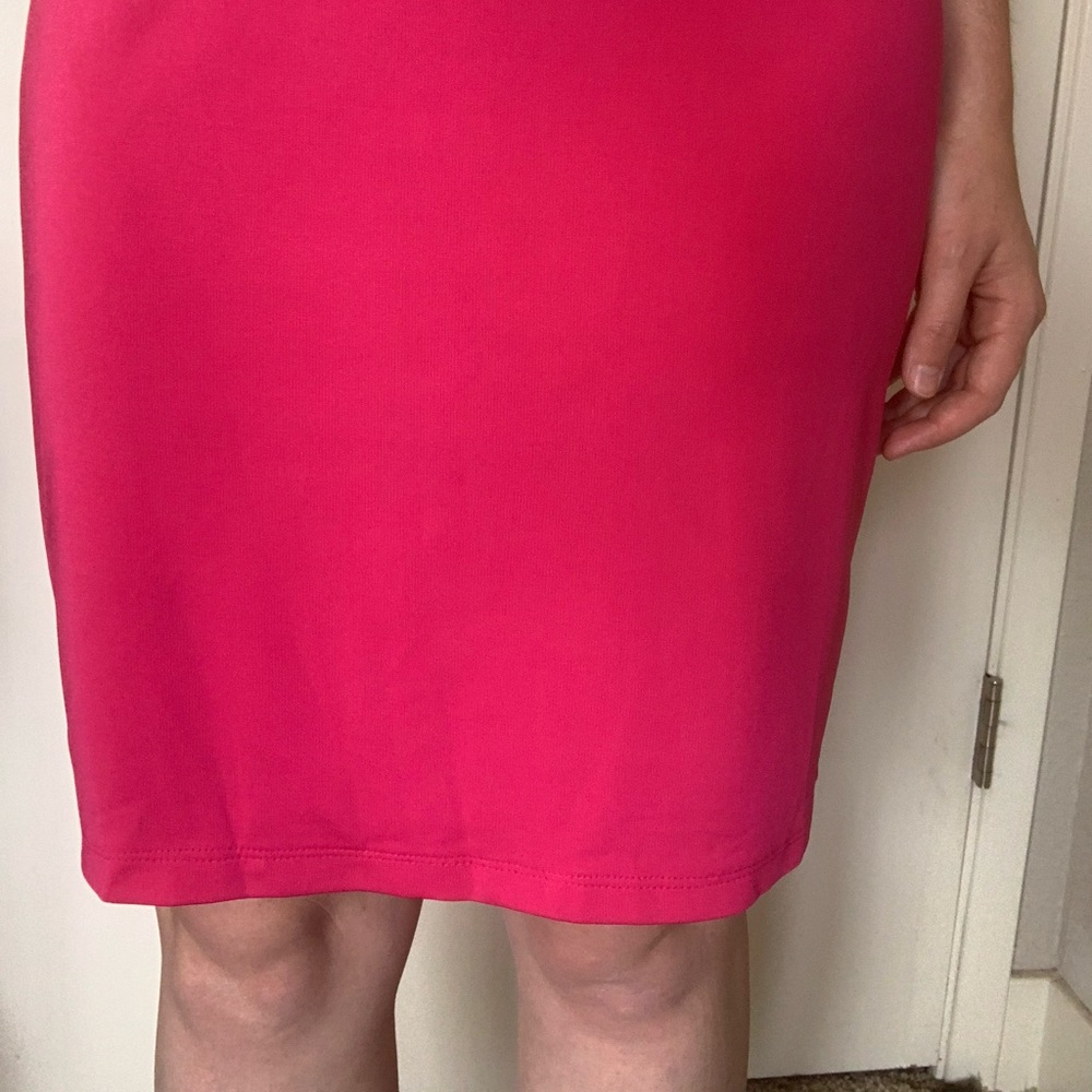 Josie Natori Elegant Cowl Neck Knee-Length Sleeveless Dress Pink - Picture 8 of 15